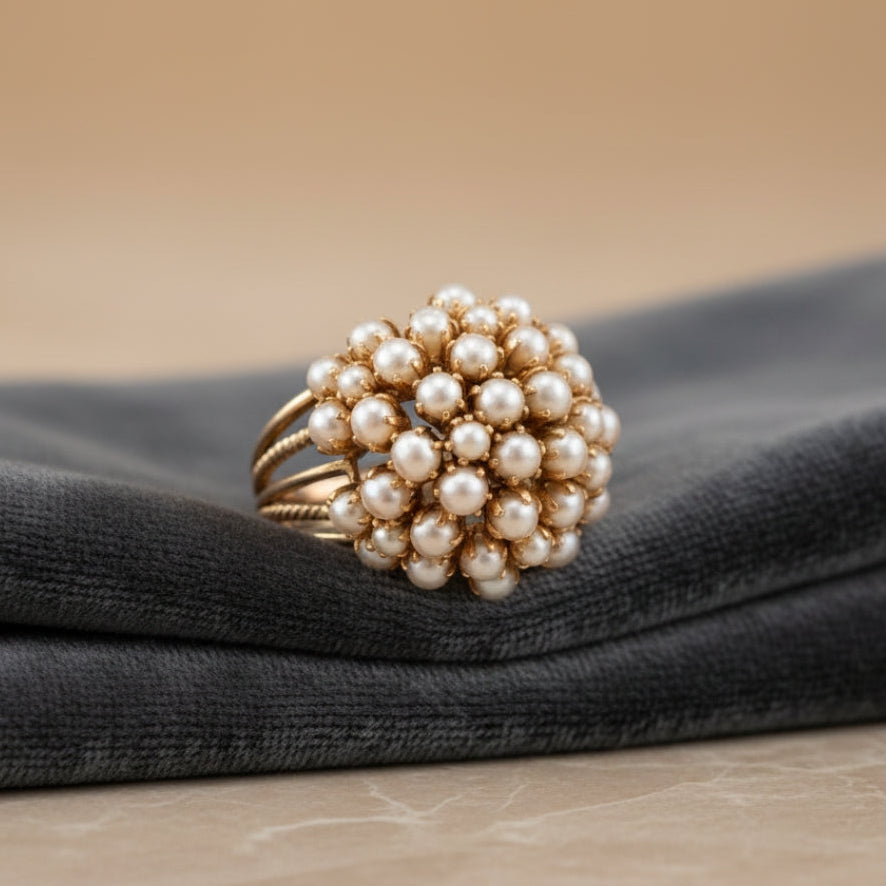 Bague en or avec perle incrustée