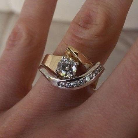 Bague Vintage Irregulière en Or & Argent Zirconia