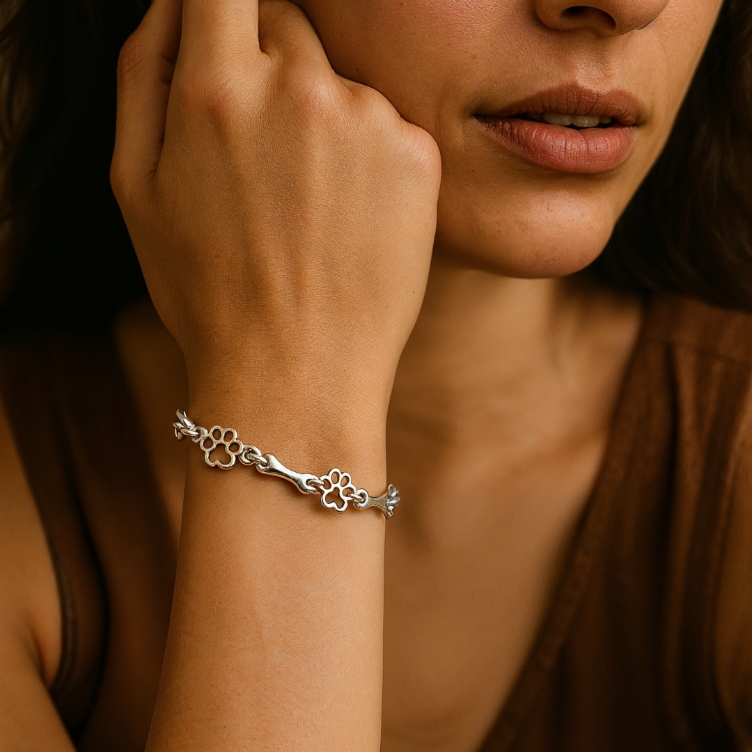 Bracelet En Argent À Motif Patte de Chien et Os