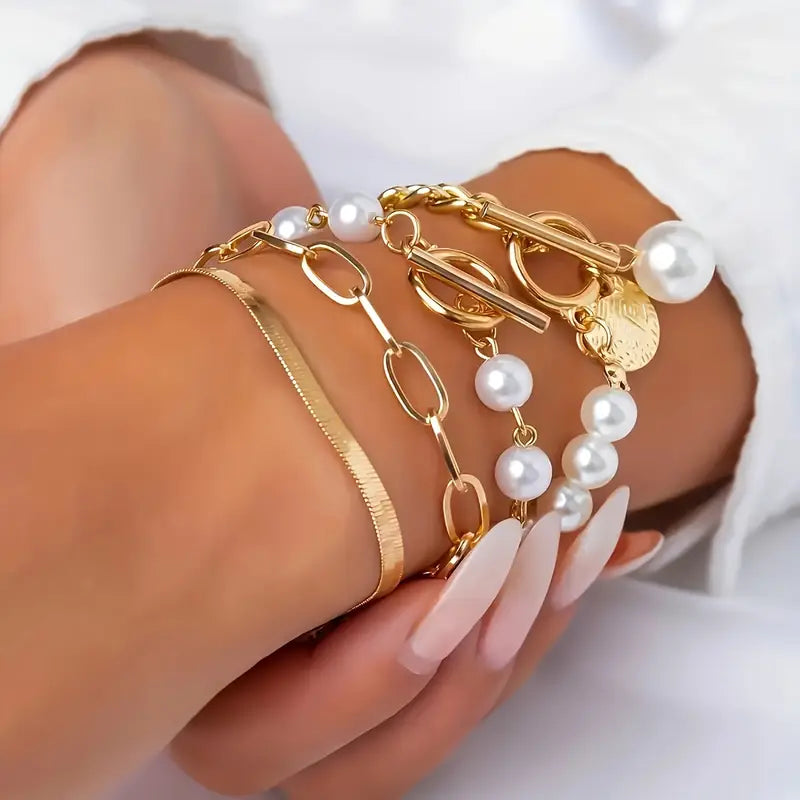 Lot de bracelets en perles superposées luxueux