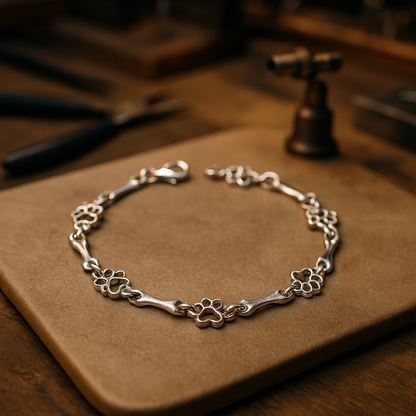 Bracelet En Argent À Motif Patte de Chien et Os
