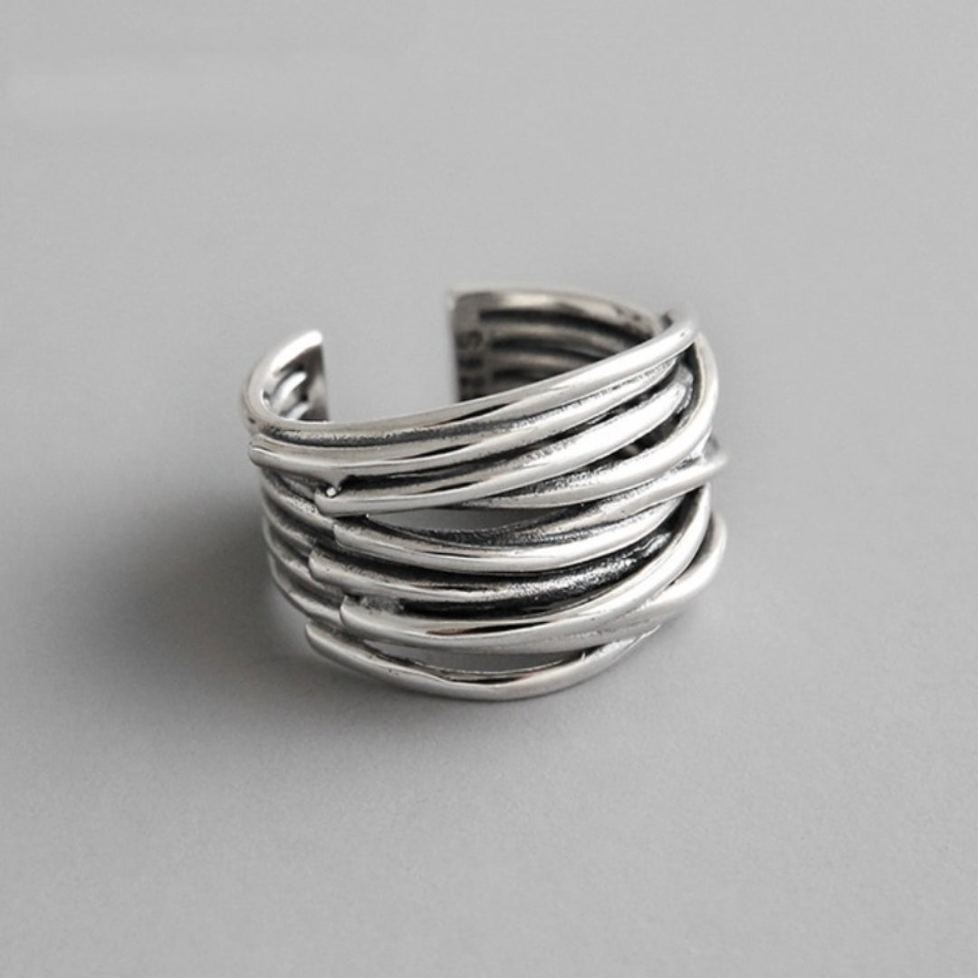 Bague ajustable en argent sterling 925 en couches