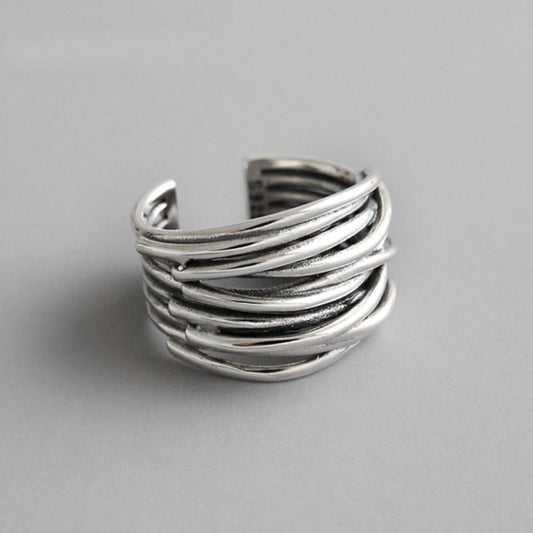 Bague ajustable en argent sterling 925 en couches