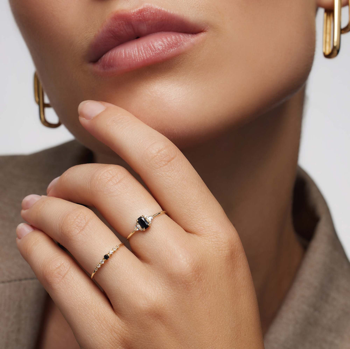 Bague Baguette en Spinelle Noir