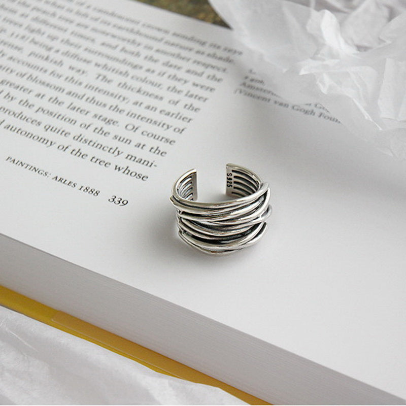 Bague ajustable en argent sterling 925 en couches