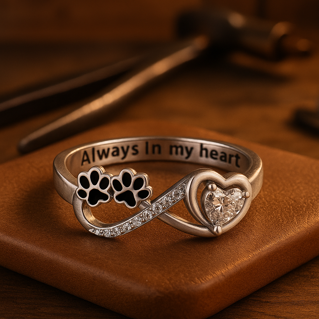 Bague Avec Zircone En Forme de Patte, Symbole du Cœur Et De L'infini.