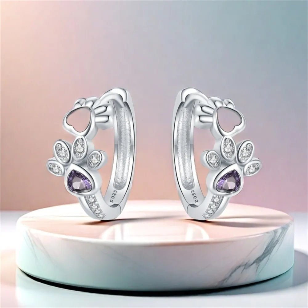 Boucles D'oreilles En Argent Avec Zircone et Pierre Précieuse en Forme de Cœur.