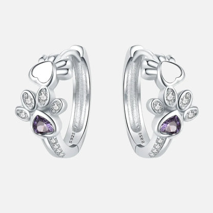 Boucles D'oreilles En Argent Avec Zircone et Pierre Précieuse en Forme de Cœur.