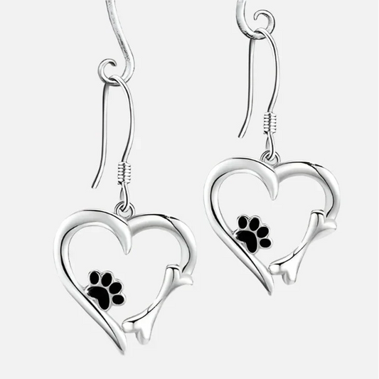 Boucles D'oreilles En Argent à Motif Cœur Et Empreintes De Pattes