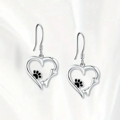 Boucles D'oreilles En Argent à Motif Cœur Et Empreintes De Pattes