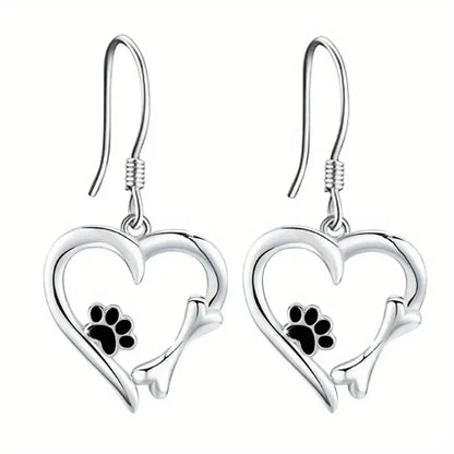 Boucles D'oreilles En Argent à Motif Cœur Et Empreintes De Pattes