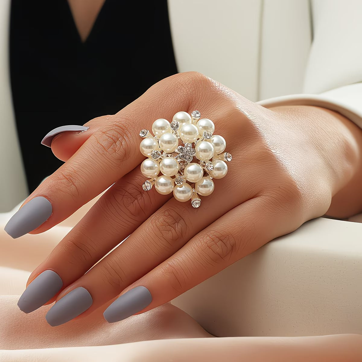 Bague ajustable fleur de perles