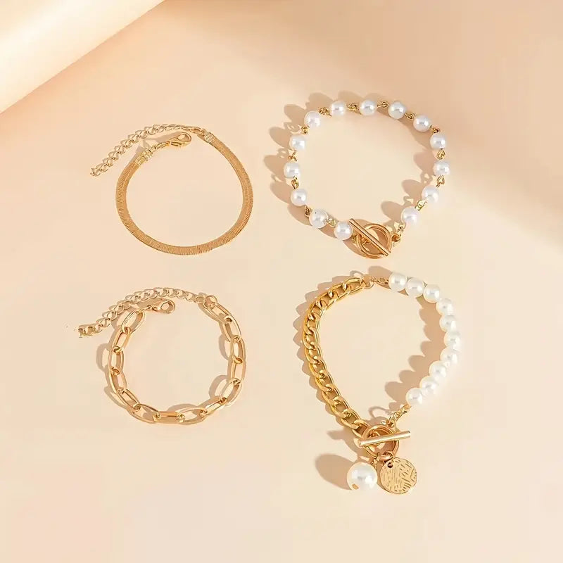Lot de bracelets en perles superposées luxueux