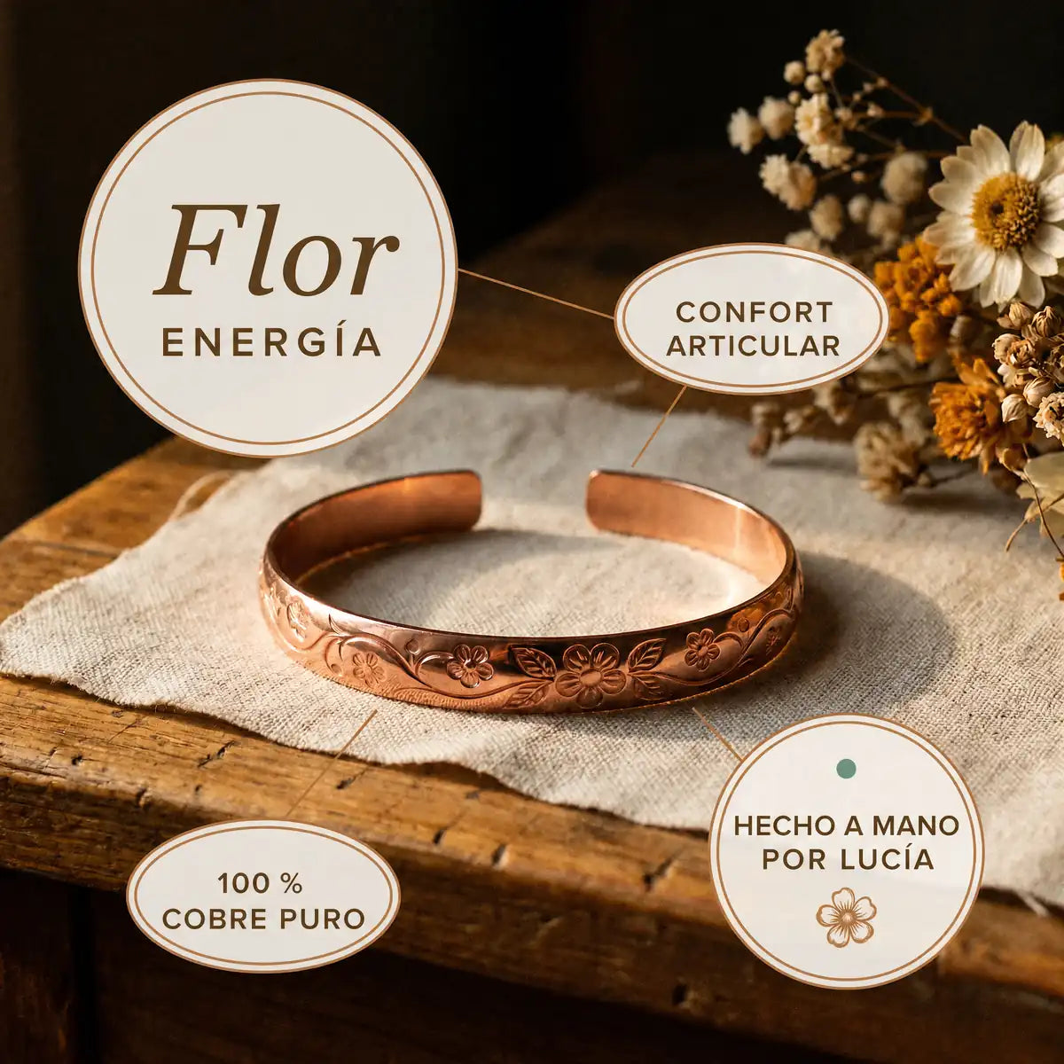 Pulsera de cobre Flor