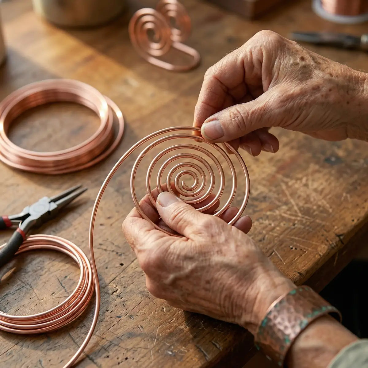 Espiral de mano de cobre Flujo