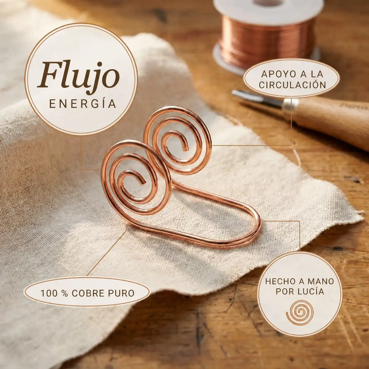 Espiral de mano de cobre Flujo