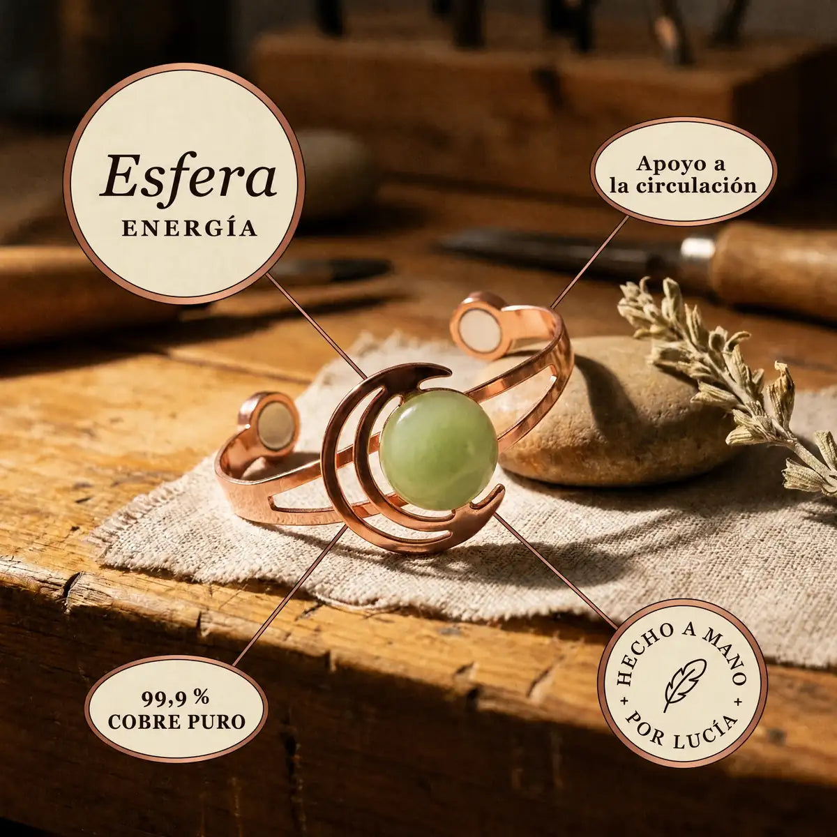 Pulsera de cobre Esfera verde