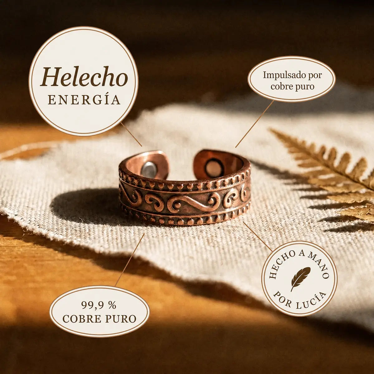 Anillo de cobre Helecho