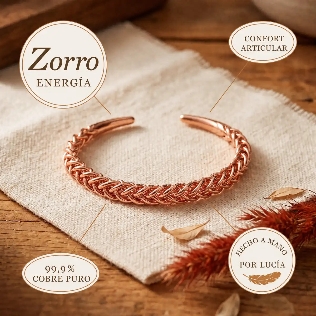 Pulsera de cobre Zorro