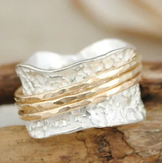 Bague Vintage Spinner fine en or et argent
