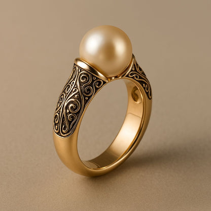 Bague vintage intemporelle en or et perles
