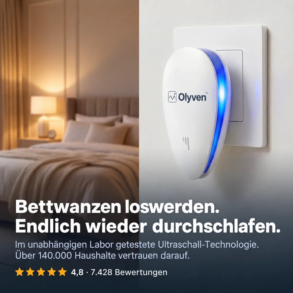 Olyven™ Ultraschall-Schädlingsvertreiber – Vertreibt Bettwanzen & 14 weitere Schädlinge für immer