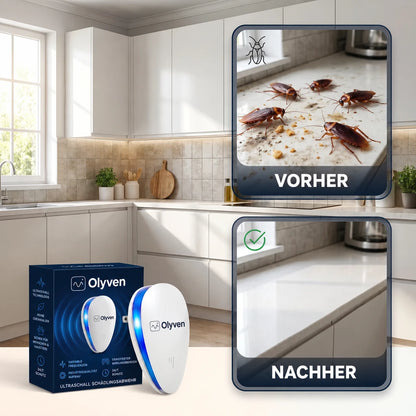 Olyven™ Ultraschall-Schädlingsvertreiber – Vertreibt Kakerlaken & 14 weitere Schädlinge für immer