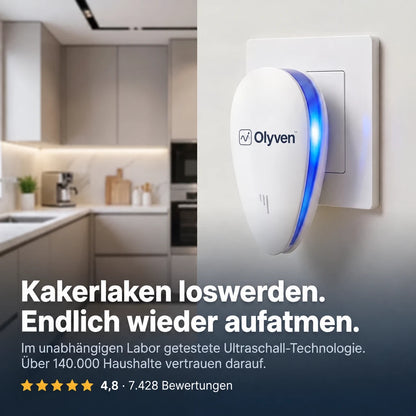 Olyven™ Ultraschall-Schädlingsvertreiber – Vertreibt Kakerlaken & 14 weitere Schädlinge für immer