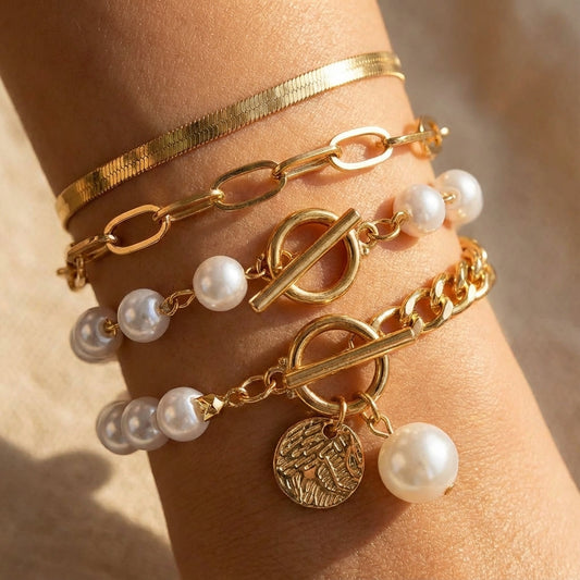 Lot de bracelets en perles superposées luxueux