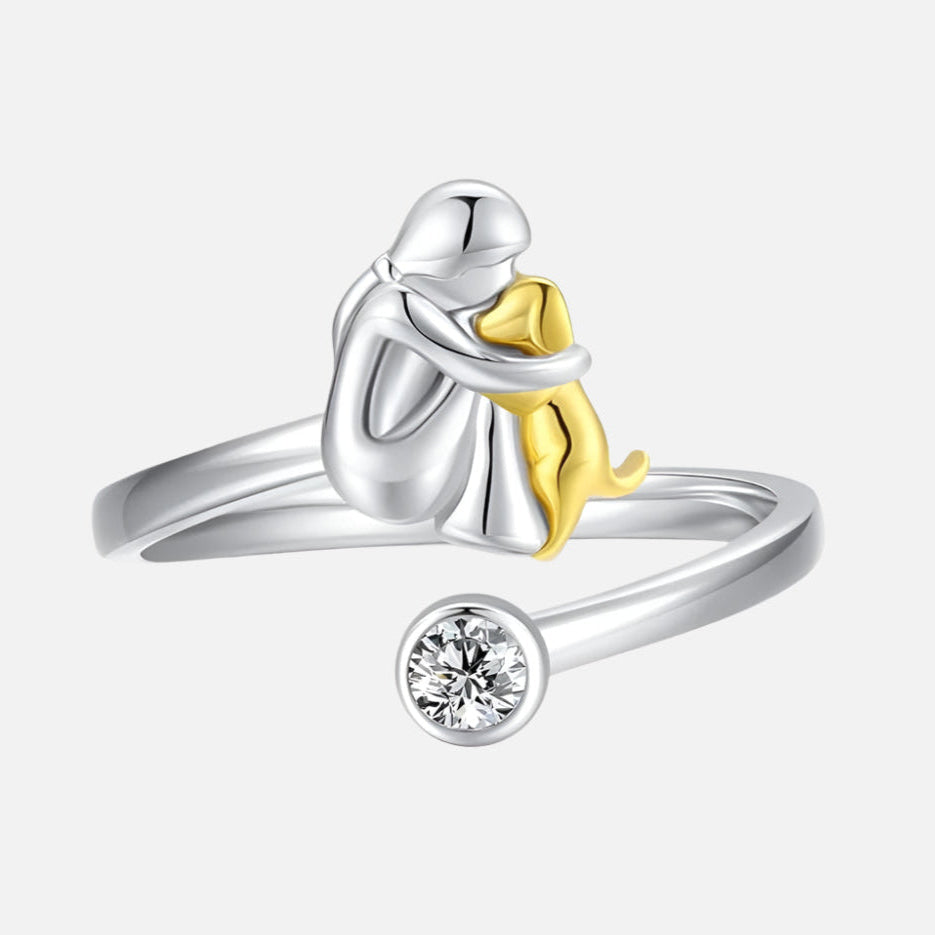 Bague En Argent Avec Petit Chien et Pierres En Zircone.