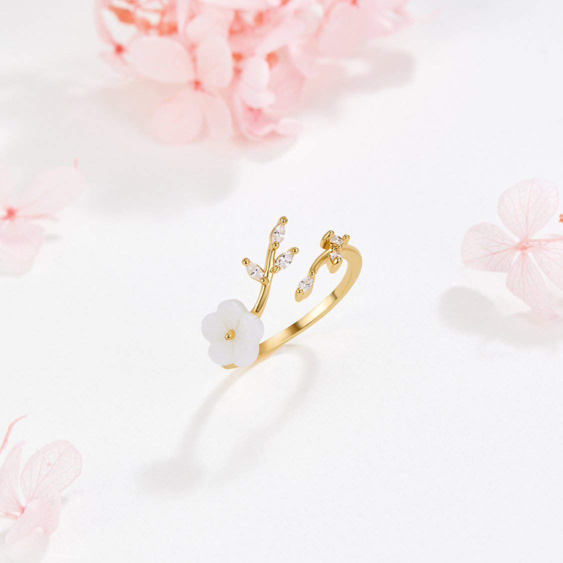 Rise - Bague à fleurs blanches